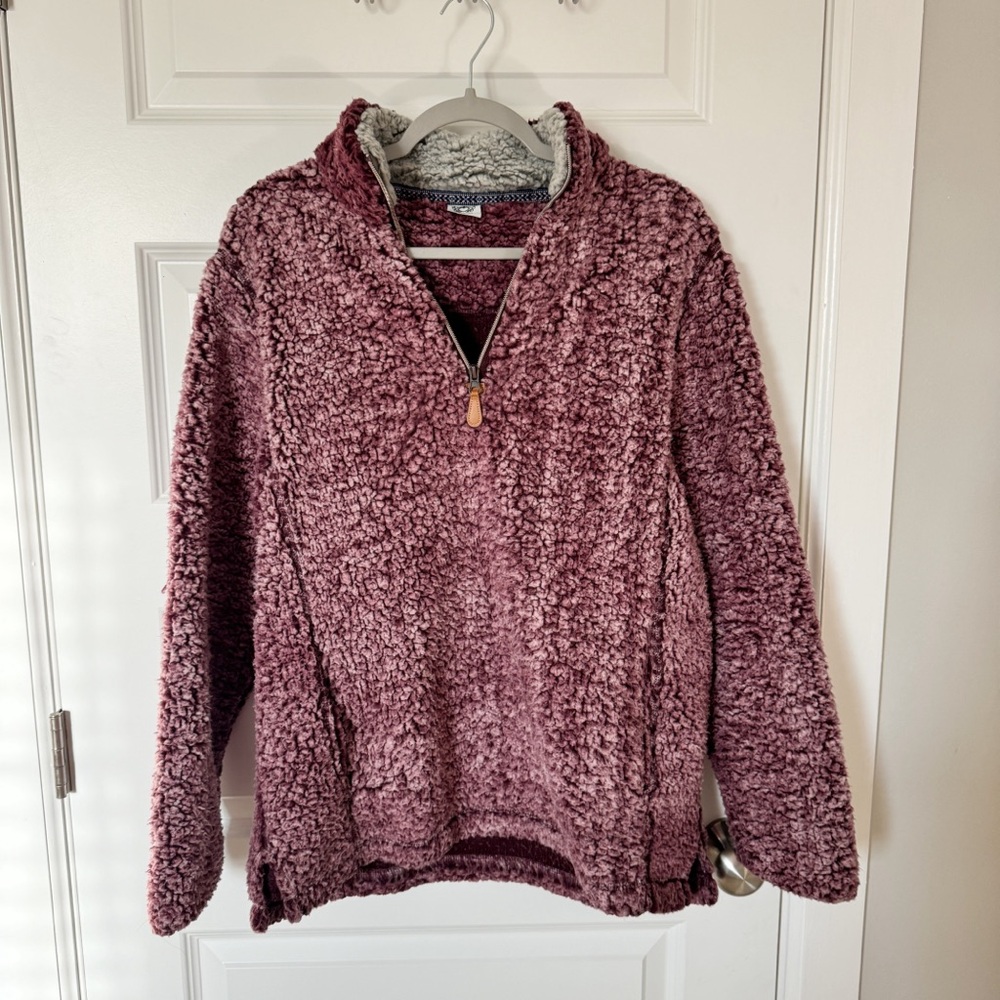 SHERPA Faux Fur KATYDID pullover sweatshirt Pink 1/4 Zip sweater Size M
